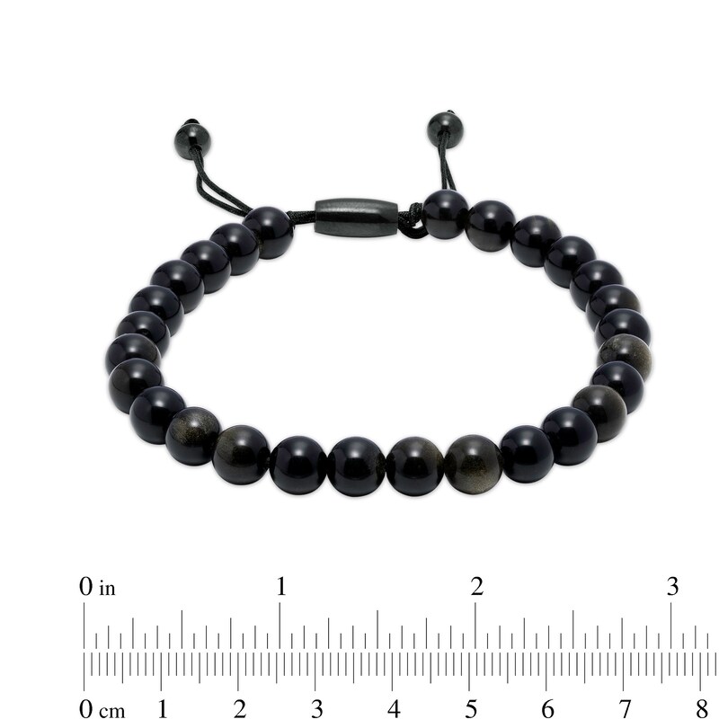 Main Image 3 of Men's 8.0mm Obsidian Bead Bolo Bracelet in Stainless Steel with Black Ion-Plate – 10.5"