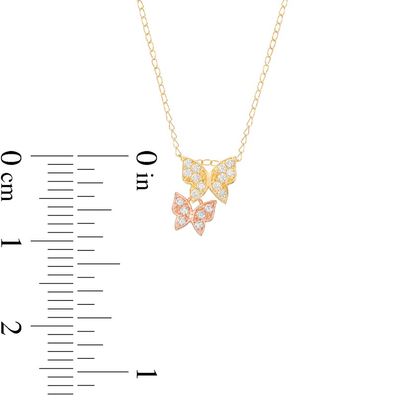 Main Image 2 of Child's Cubic Zirconia Large and Small Butterfly Pendant in 14K Two-Tone Gold - 15"