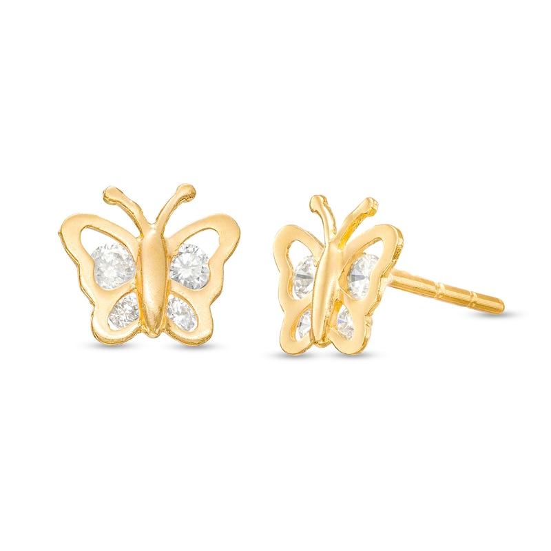 Cubic Zirconia Butterfly Stud Earrings in 14K Gold|Peoples Jewellers