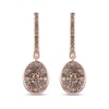 Thumbnail Image 1 of 1.15 CT. T.W. Champagne Oval-Shaped Multi-Diamond Drop Earrings in Sterling Silver with 18K Rose Gold Plate