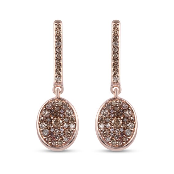 1.15 CT. T.W. Champagne Oval-Shaped Multi-Diamond Drop Earrings in Sterling Silver with 18K Rose Gold Plate