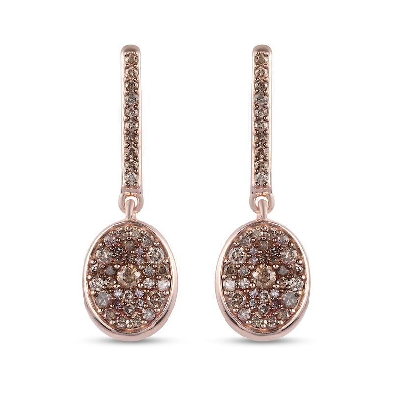 1.15 CT. T.W. Champagne Oval-Shaped Multi-Diamond Drop Earrings in Sterling Silver with 18K Rose Gold Plate