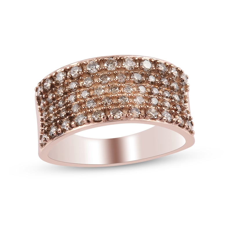 1.00 CT. T.W. Champagne Diamond Multi-Row Band in Sterling Silver with 18K Rose Gold Plate – Size 7