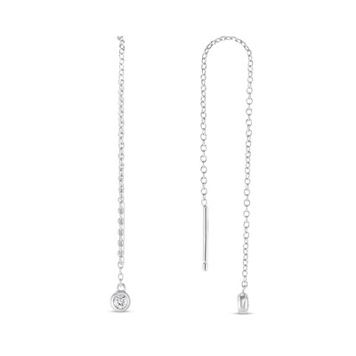 0.10 CT. T.W. Diamond Bezel Solitaire Chain Threader Earrings in Sterling Silver