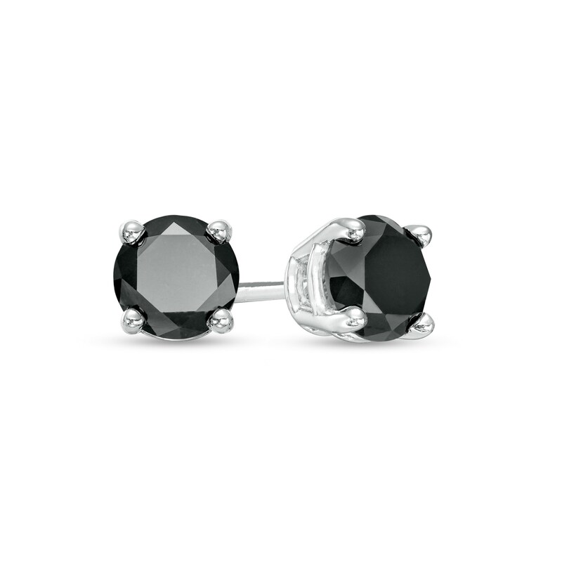 0.95 CT. T.W. Black Diamond Solitaire Stud Earrings in 14K White Gold