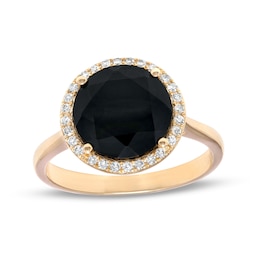 EFFY™ Collection 10.0mm Faceted Onyx and 0.12 CT. T.W. Diamond Frame Ring in 14K Gold
