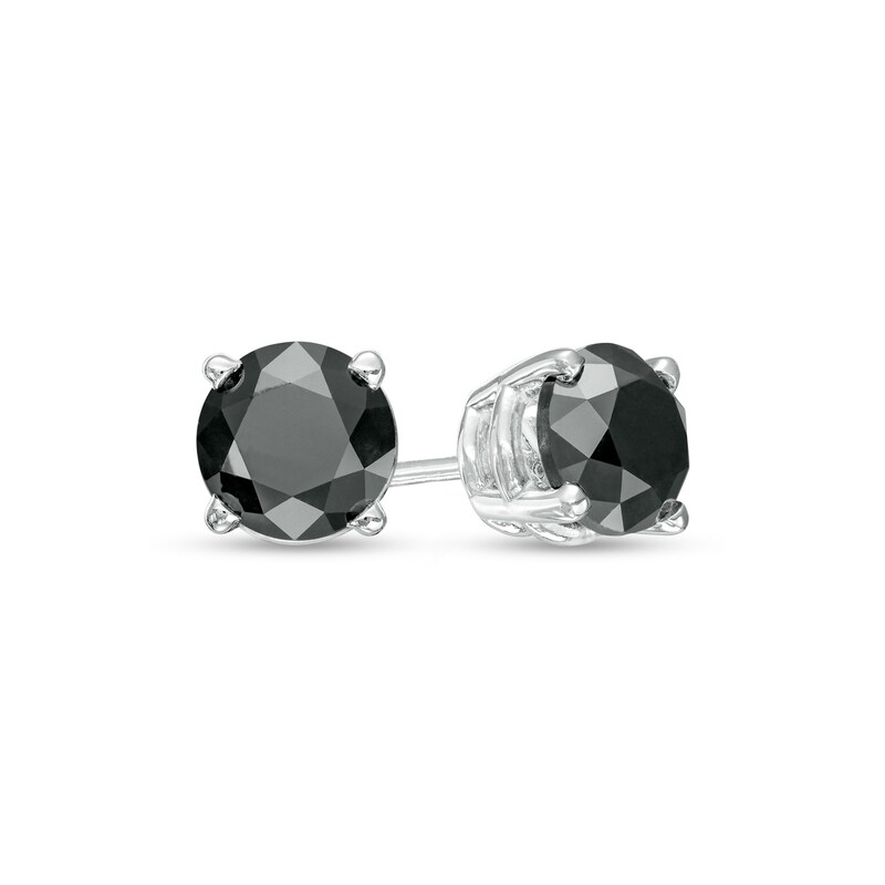 Main Image 1 of 1.95 CT. T.W. Black Diamond Solitaire Stud Earrings in 14K White Gold
