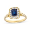 Thumbnail Image 1 of Emerald-Cut Blue Sapphire and 0.40 CT. T.W. Diamond Octagonal Frame Split Shank Buckle Ring in 10K Gold