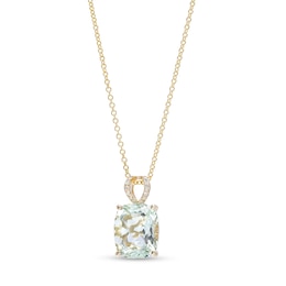 EFFY™ Collection Cushion-Cut Green Quartz and 0.04 CT. T.W. Diamond Filigree Side Accent Split Bail Pendant in 14K Gold