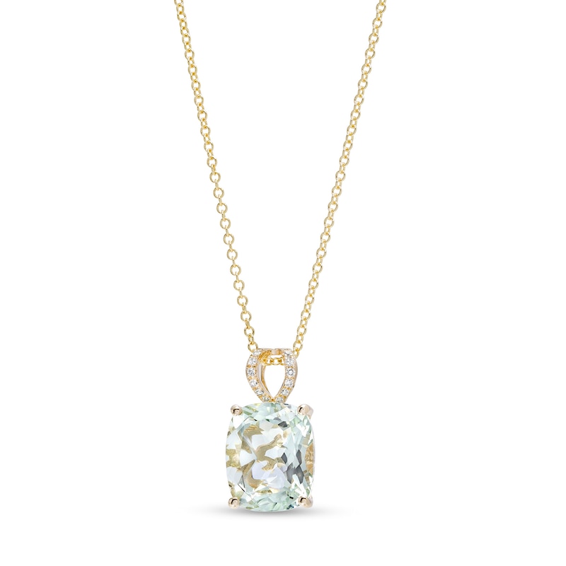 EFFY™ Collection Cushion-Cut Green Quartz and 0.04 CT. T.W. Diamond Filigree Side Accent Split Bail Pendant in 14K Gold|Peoples Jewellers