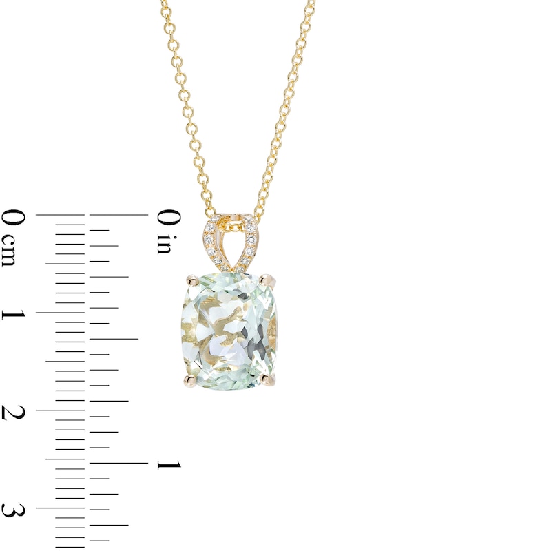 EFFY™ Collection Cushion-Cut Green Quartz and 0.04 CT. T.W. Diamond Filigree Side Accent Split Bail Pendant in 14K Gold|Peoples Jewellers