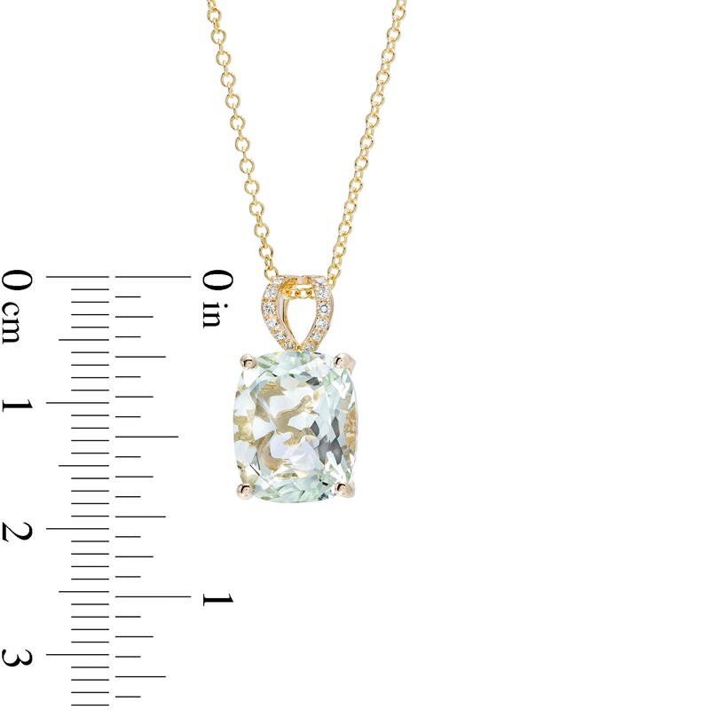 Main Image 3 of EFFY™ Collection Cushion-Cut Green Quartz and 0.04 CT. T.W. Diamond Filigree Side Accent Split Bail Pendant in 14K Gold