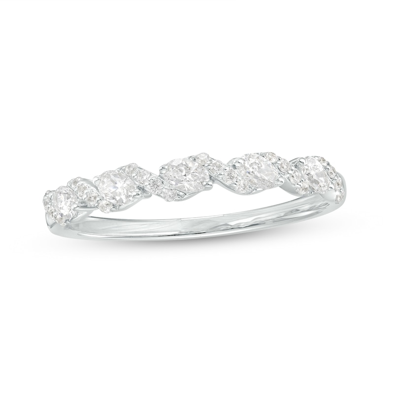 0.30 CT. T.W. Oval and Round Diamond Twist Wedding Band in 14K White Gold