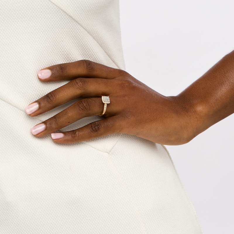 Main Image 2 of 0.50 CT. T.W. Princess-Cut Multi-Diamond Cushion-Shaped Frame Vintage-Style Engagement Ring in 10K Gold