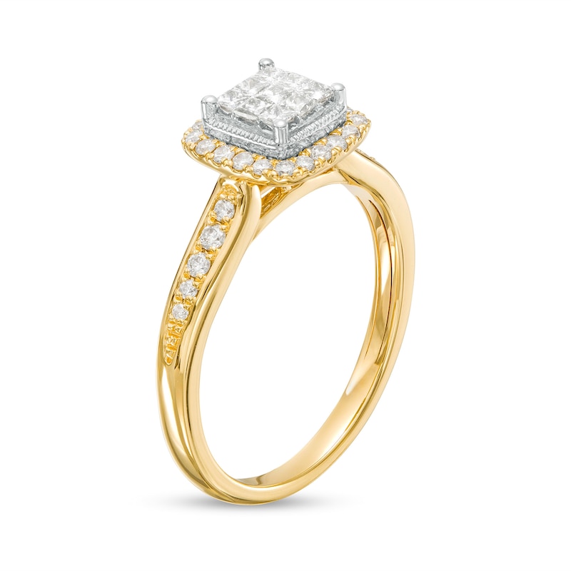 Main Image 3 of 0.50 CT. T.W. Princess-Cut Multi-Diamond Cushion-Shaped Frame Vintage-Style Engagement Ring in 10K Gold