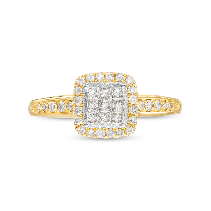 Main Image 4 of 0.50 CT. T.W. Princess-Cut Multi-Diamond Cushion-Shaped Frame Vintage-Style Engagement Ring in 10K Gold