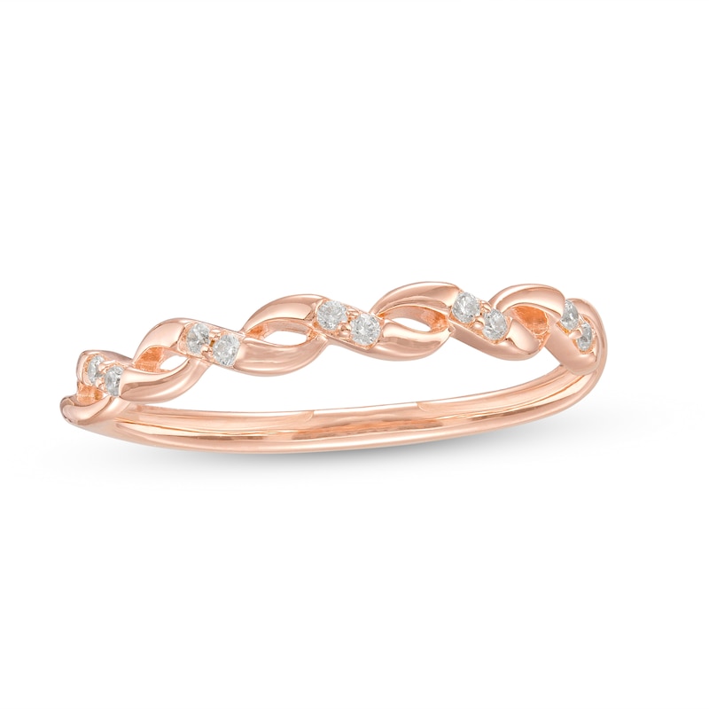 Main Image 1 of 0.04 CT. T.W. Diamond Twist Wedding Band in 10K Rose Gold
