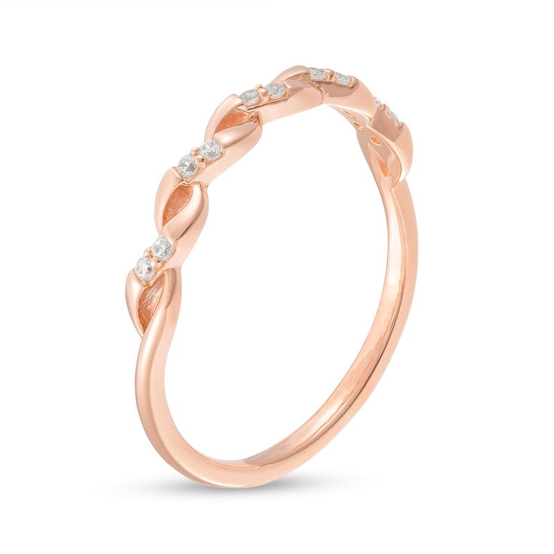 Main Image 3 of 0.04 CT. T.W. Diamond Twist Wedding Band in 10K Rose Gold