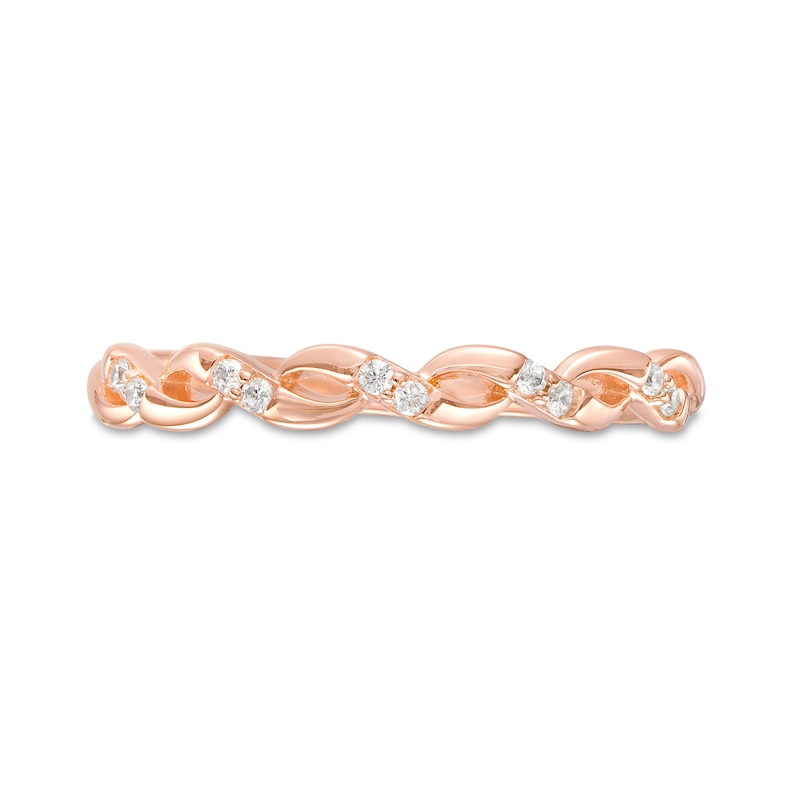 Main Image 4 of 0.04 CT. T.W. Diamond Twist Wedding Band in 10K Rose Gold