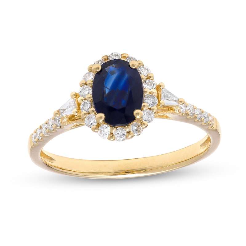 Oval Blue Sapphire and 0.20 CT. T.W. Diamond Frame Collar Ring in 10K Gold