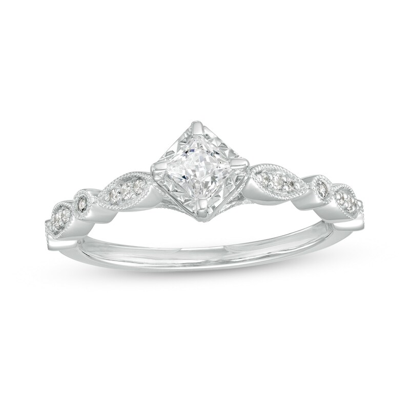 0.33 CT. T.W. Princess-Cut Diamond Tilted Art Deco Vintage-Style Engagement Ring in 10K White Gold