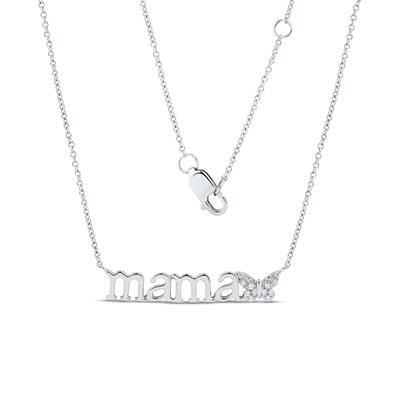 Diamond Accent Butterfly "mama" Necklace in Sterling Silver