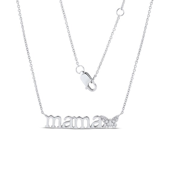 Diamond Accent Butterfly "mama" Necklace in Sterling Silver