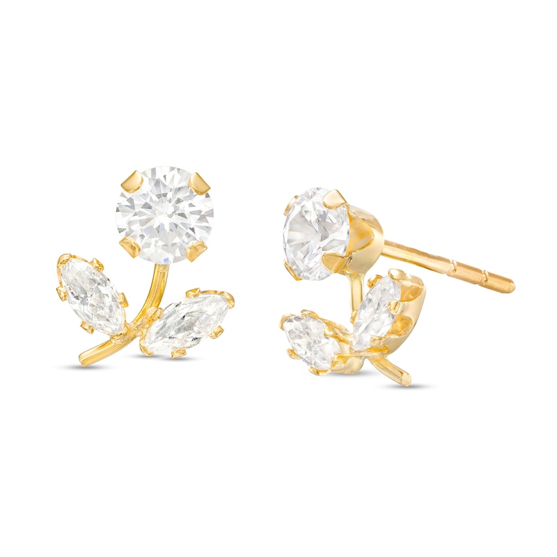 Cubic Zirconia Flower Stud Earrings in 14K Gold|Peoples Jewellers