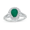 Thumbnail Image 0 of Pear-Shaped Emerald and 0.55 CT. T.W. Diamond Scallop Edge Double Frame Split Shank Ring in 14K White Gold