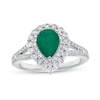 Pear-Shaped Emerald and 0.55 CT. T.W. Diamond Scallop Edge Double Frame Split Shank Ring in 14K White Gold