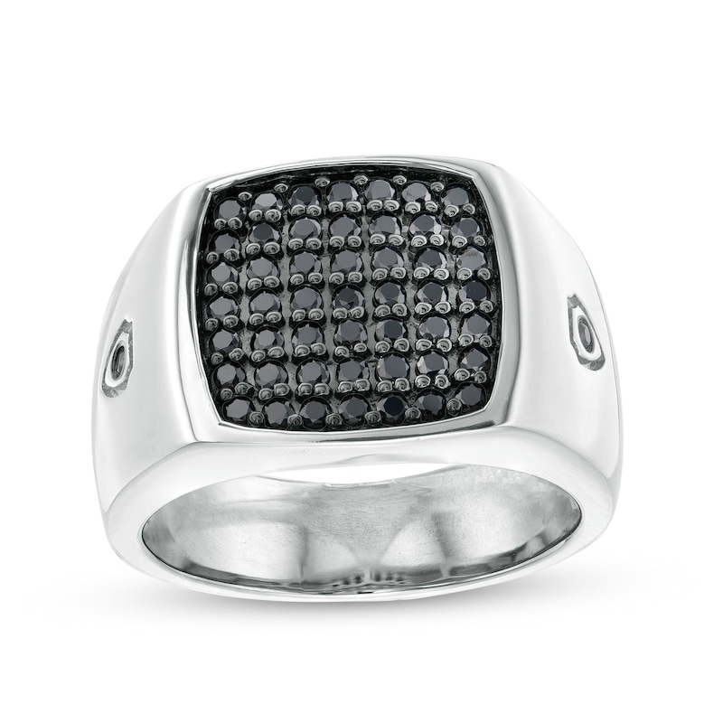 Men's 1.00 CT. T.W. Black Cushion-Shaped Multi-Diamond Ring in Sterling Silver|Peoples Jewellers