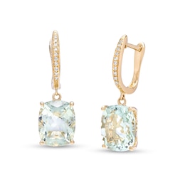 EFFY™ Collection Cushion-Cut Green Quartz and 0.05 CT. T.W. Diamond Filigree Side Accent Drop Earrings in 14K Gold