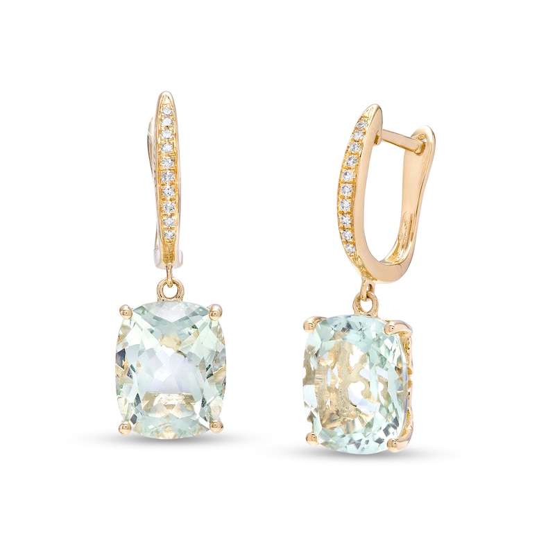 EFFY™ Collection Cushion-Cut Green Quartz and 0.05 CT. T.W. Diamond Filigree Side Accent Drop Earrings in 14K Gold|Peoples Jewellers