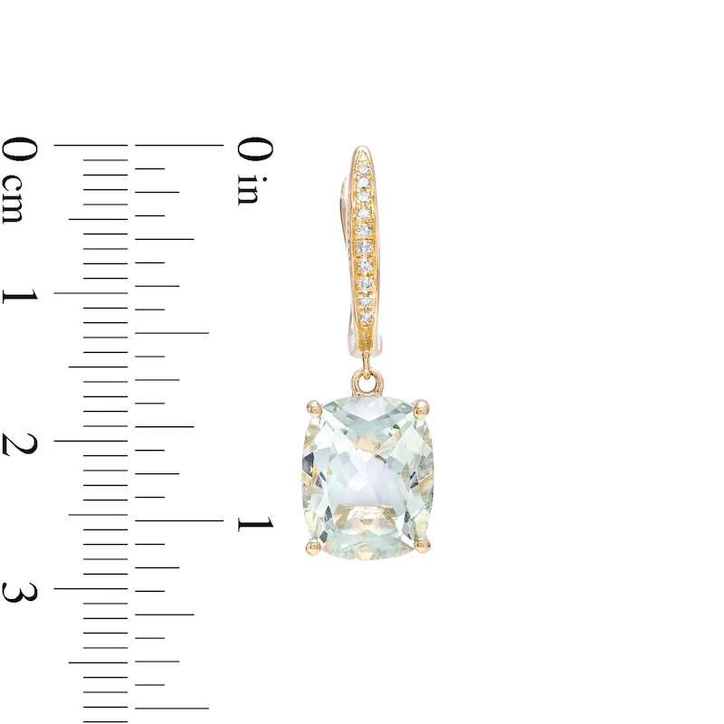 Main Image 3 of EFFY™ Collection Cushion-Cut Green Quartz and 0.05 CT. T.W. Diamond Filigree Side Accent Drop Earrings in 14K Gold