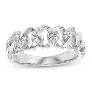 Men's 0.16 CT. T.W. Diamond Curb Link Ring in Sterling Silver