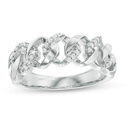 Men's 0.16 CT. T.W. Diamond Curb Link Ring in Sterling Silver