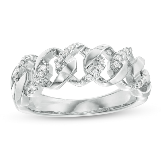 Men's 0.16 CT. T.W. Diamond Curb Link Ring in Sterling Silver