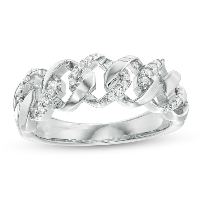 Men's 0.16 CT. T.W. Diamond Curb Link Ring in Sterling Silver