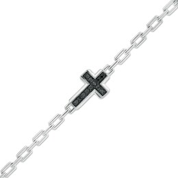Men's 0.75 CT. T.W. Black Diamond Sideways Cross Bracelet in Sterling Silver – 8.5&quot;