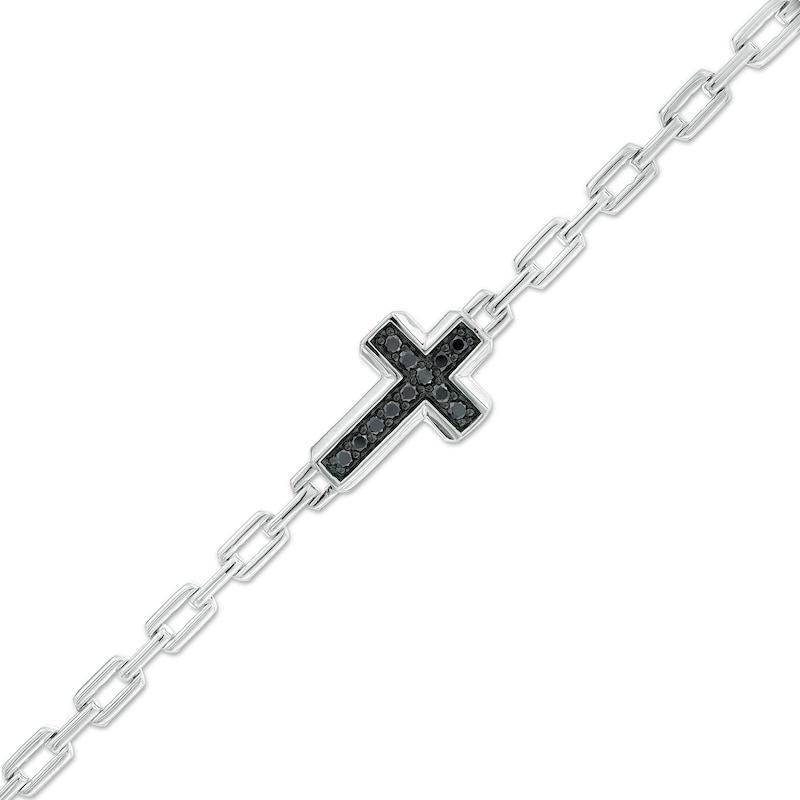 Men's 0.75 CT. T.W. Black Diamond Sideways Cross Bracelet in Sterling Silver – 8.5"