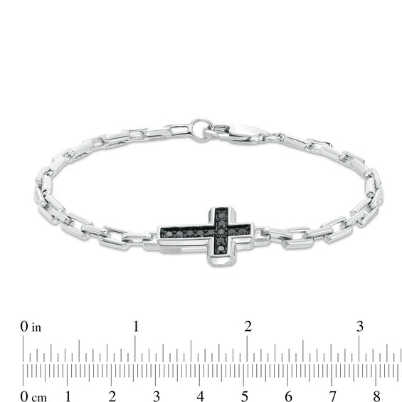 Men's 0.75 CT. T.W. Black Diamond Sideways Cross Bracelet in Sterling Silver – 8.5"