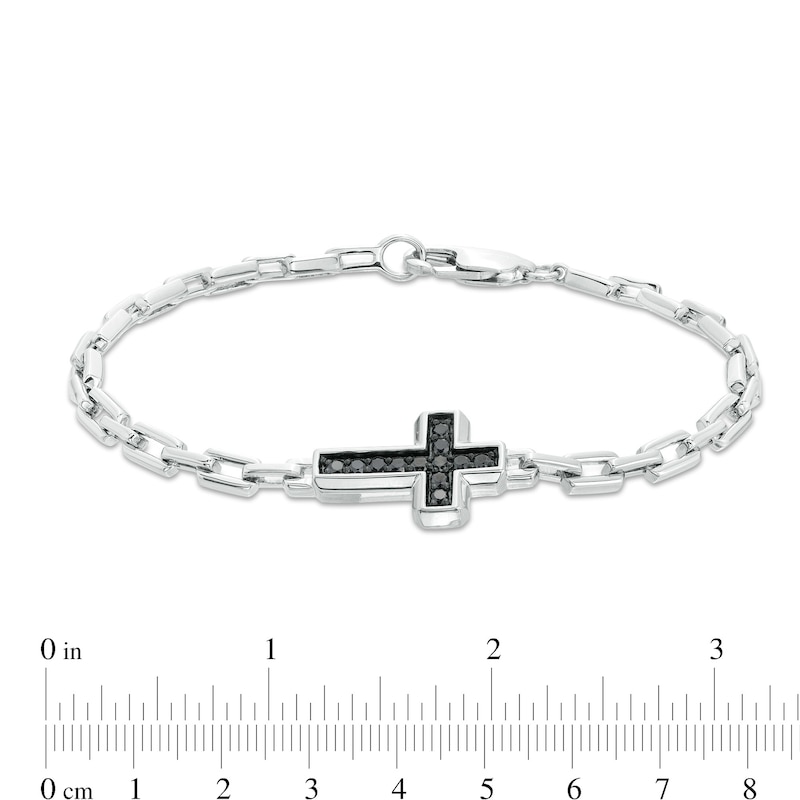 Men's 0.75 CT. T.W. Black Diamond Sideways Cross Bracelet in Sterling Silver – 8.5"