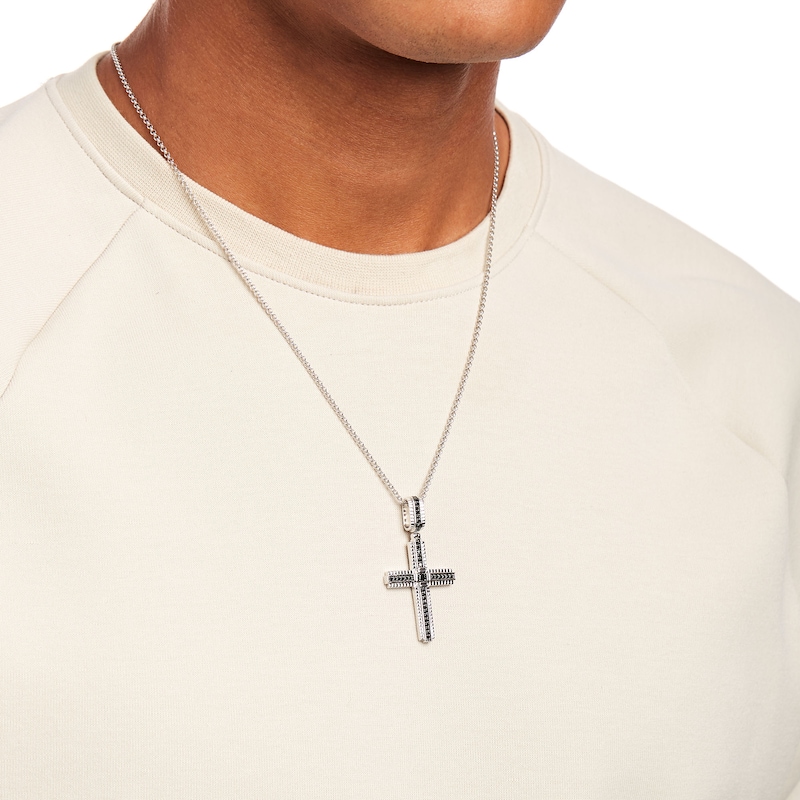 Men's 0.50 CT. T.W. Black Diamond Layered Cross Pendant in Sterling Silver - 22"|Peoples Jewellers