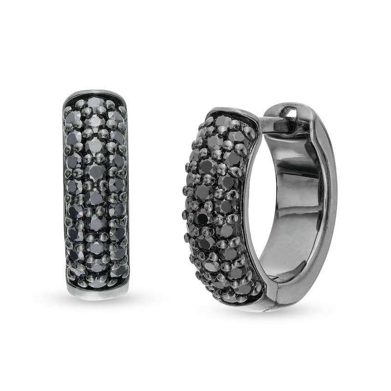 Men's 0.75 CT. T.W. Black Diamond Huggie Hoop Earrings in Sterling Silver|Peoples Jewellers