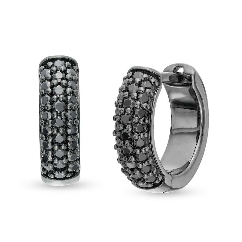 Main Image 1 of Men's 0.75 CT. T.W. Black Diamond Huggie Hoop Earrings in Sterling Silver