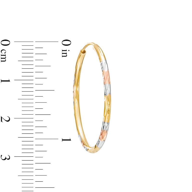 20.0mm Diamond-Cut Tube Hoop Earrings in 14K Gold and Two-Tone Rhodium Plate