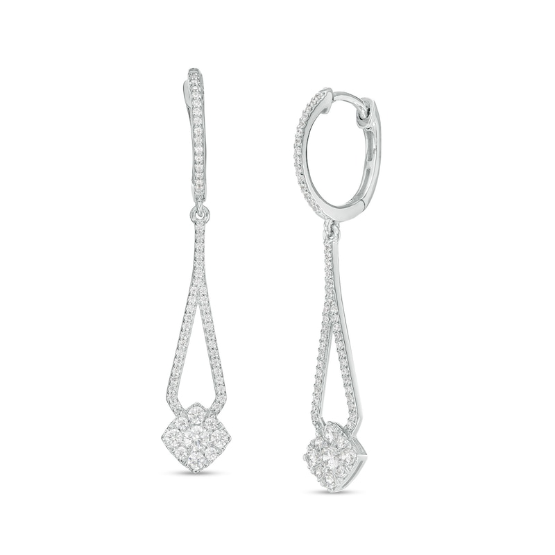 Main Image 1 of 0.75 CT. T.W. Cushion Multi-Diamond Pendulum Drop Earrings in 10K White Gold