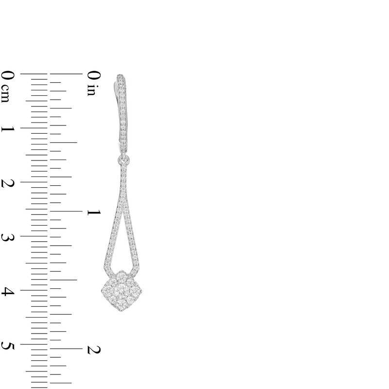 Main Image 3 of 0.75 CT. T.W. Cushion Multi-Diamond Pendulum Drop Earrings in 10K White Gold