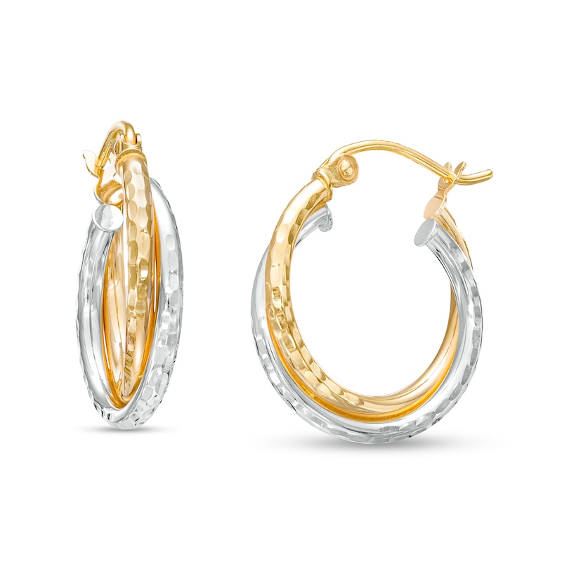 17.0mm Diamond-Cut Intertwined Tube Hoop Earrings in 14K Gold with Rhodium Plate|Peoples Jewellers