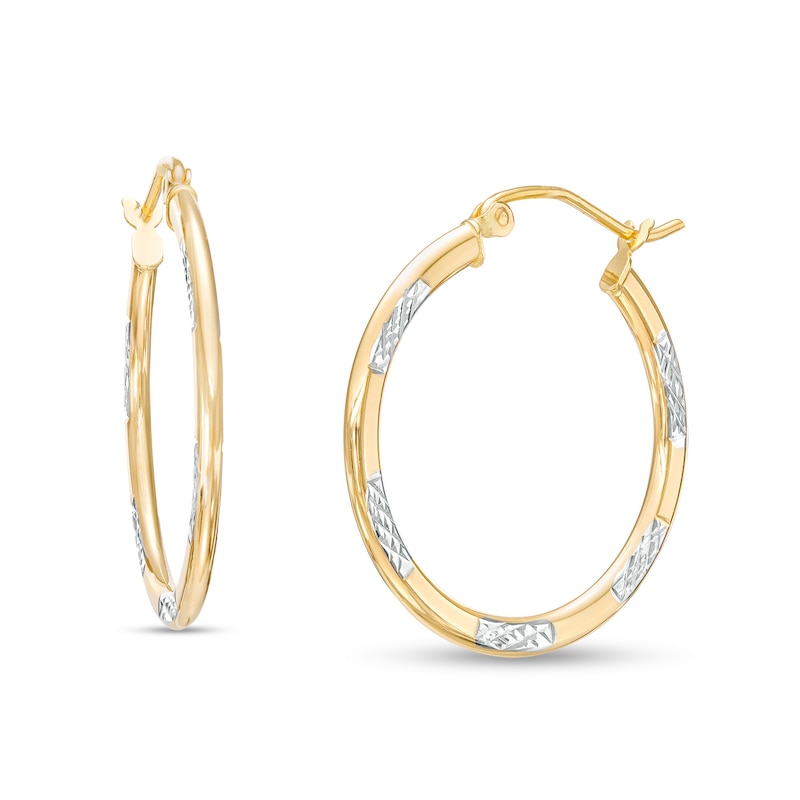 26.0mm Diamond-Cut Tube Hoop Earrings in 14K Two-Tone Gold|Peoples Jewellers